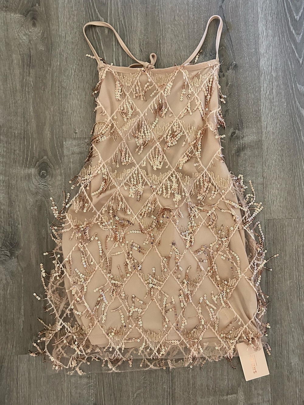 SHEIN Sequin Blush Spaghetti Strap Mini Dress